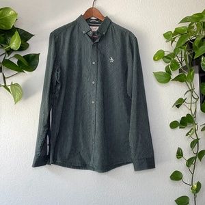 Penguin Dress Casual Button Green Shirt Medium